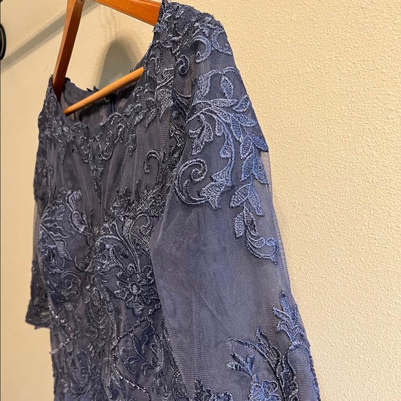 NWT JJs House- A-Line Scoop Neck High-Low Chiffon Dress w/ Elbow Length Sleeves - Picture 3 of 12